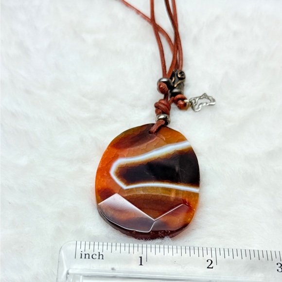 African Leather Brown Agate Stone Pendant Necklace - Picture 9 of 11